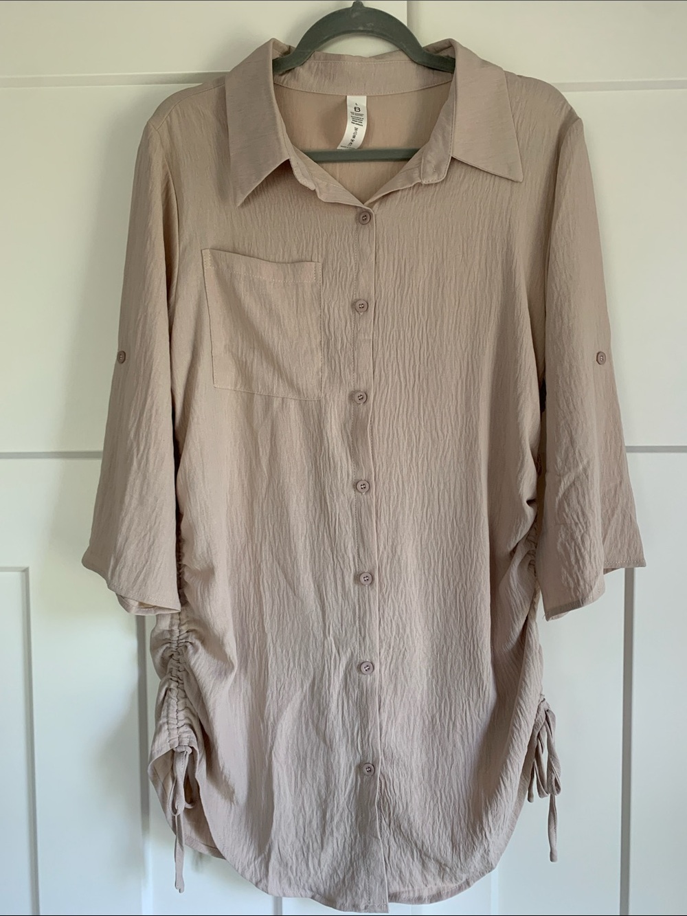 Light Taupe Button-Front Swim Cover Up